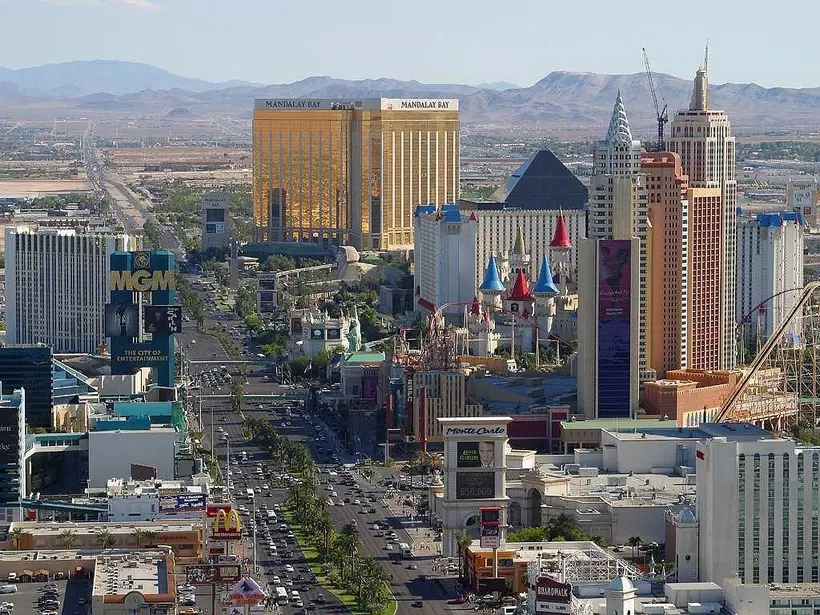 A riverside casino town at dusk